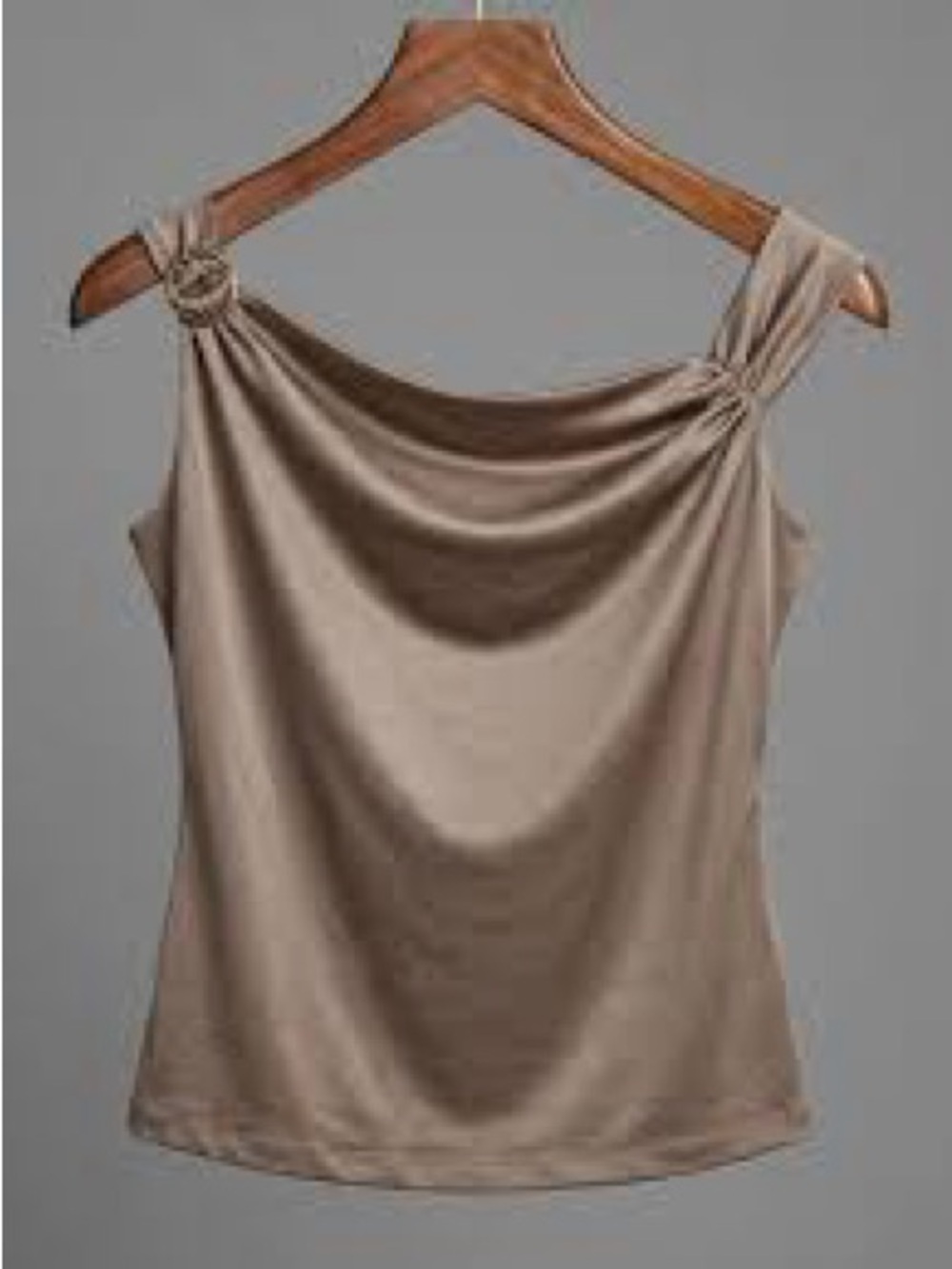 Guess Los Angeles Knot-Shoulder Satin Cowl Neck Strappy Tank Top - Taupe